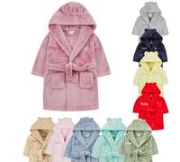Baby Girl Boy Personalised Dressing Gown Bathrobe Hooded Bear Ear (Dusky Pink Bear Ear, 18-24 Months)