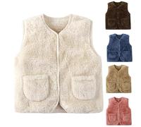 Baby Girl Boy Sherpa Fleece Gilets Button Down Vest Cute Bear Jackets Fall Winter Fleece Vest Solid Sleeveless Plush Warm Clothes Newborn Outwear with Pocket for Toddler Infant (Khaki, 12-18 Months)