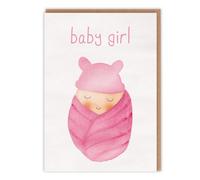 Baby Girl Card - Cute Watercolor New Baby Card for New Parents - Cute Welcome Baby Card - Baby Cards Congratulations for Birth Baby Shower Gender Reveal Adoption