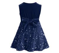 Baby Girl Christmas Dress Sleeveless Sequins Velvet Dress Kids Autumn Winter Dress Princess Ruffle Birthday Tutu Xmas Holiday Party Dresses Navy Blue 12-18 Months