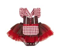 Baby Girl Christmas Oktoberfest Romper Dress Red Plaid Ruffle Sleeve Tutu Bodysuit with Gingham Pattern for Infant Costume Daily Wear (Brown, 6-12 Months)