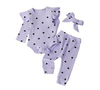 Baby Girl Clothes Infant Heart Prints Outfits Long Sleeve Romper and Pants Clothing Sets Purple 6-12 Months