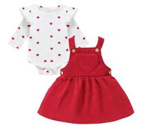 Baby Girl Clothes Newborn Baby Clothes Cute Baby Clothing Love Long Sleeve Ruffle Romper + Infant Overall Valentines Dress Baby Valentine's Outfit Baby Girl Gift Baby Girl Outfit Set 12-18 Months