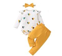 Baby Girl Clothes Newborn Heart Print Outfits Infant Long Sleeve Romper and Pants Clothing Set 3Pcs 12-18 Months