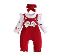 Baby Girl Clothes Set 3 Pieces Newborn Outfit Baby Grows Outfits Little Girl Outfits Toddler Girls Outfit Long Sleeve Tops + Suspender Pants Bowknot Spring Fall (Red, Months)