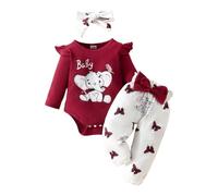 Baby Girl Clothes Set 3 Pieces Newborn Outfit Newborn Come Home Outfits Baby Girls Infant Girl Clothes Long Sleeve Long Sleeve Tops Romper + Bowknot Bowknot Pants Months Wine