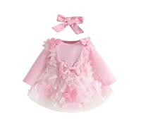 Baby Girl Clothes Set Newborn Outfit Toddler Baby Girls Clothes Set Girl Outfits Flower Lace Ruffle Long Sleeve Tutu Romper Dress Headband 2Pcs Outfits Fall Winter Cute (3 6 Months) Pink