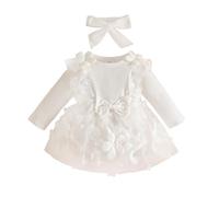 Baby Girl Clothes Set Newborn Outfit Toddler Baby Girls Clothes Set Girl Outfits Flower Lace Ruffle Long Sleeve Tutu Romper Dress Headband 2Pcs Outfits Fall Winter Cute (White, 12 18 Months)