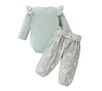 Baby Girl Comin Home Clothes Casual Ruffl Long Sleeve Romper Flor l Printed Pants with Belt 3PC Outfit Set (Light Green, 18-24 Years)