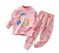 Baby Girl Cotton Clothes Children Thermal Underwear Set Made of Pure Cotton Boys Clothes 2 Pcs Pajamas Sleepwear Organic Baby Girls Pajamas Long Sleeved Home Trendy (18 Months) Pink