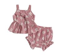 Baby Girl Daisy Outfit Print Smocked Tunic Tank Shirt with Bow-Knot Ruffle Bloomer Shorts Set Cute 2Pcs Newborn Summer Clothes Coming Home 0 3 6 9 12 18Months (Red, 3-6 Months)