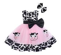 Baby Girl Dress Cowgirl Costume, Girls 1st First Birthday Outfit Cow Tulle Tutu Princess Party Dress Bowknot Headband Christmas Birthday Pageant Wedding Newborn Photoshoot Clothes Pink-Cow 6-12Months