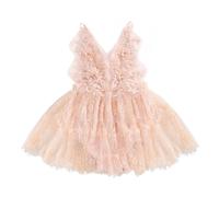 Baby Girl Dress Floral Lace Hoodie Dress Sleeveless V-Neck Flower Embroidered Bodysuit Halter Floral Embroidered Multi-Layer Mesh One-Piece Dress Newborn Clothing (Pink-A, 18-24 Months)