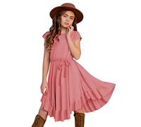 Baby Girl Dresses - Dress Rockabilly Solid Short Kids Dresses Party Retro Little Clothes Sleeve Swing 712Y Dresses Girls Ruffles Girls Dresses (7-8 Years)
