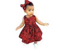 Baby Girl Dresses Princess Ankara Dashiki Toddler Kids 6M-3Y Sleeveless Traditional Dresses Baby Girls African Dress Headband Outfits Style Girls Dresses African Baby Clothes (Red, 2-3 Years)