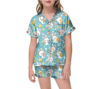 Baby Girl Easter Clothes Sets Girls Pyjamas Sets Kids 66Pcs PJ Set Button Down Short Sleeve Sleepwear Short Sleeve Casual Clothes Set Loose Nightwear with Print
