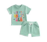 Baby Girl First Birthday Outfit In My One Year Old Era Short Sleeve Top and Shorts Set Cake Smash Outfit 1st Birthday Girl Baby Summer Clothes (Light Green, 12-18 Months)