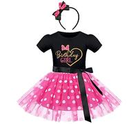 Baby Girl First Birthday Outfit, Toddler Kids 1st 2nd 3rd 4th 5th 6th Birthday Party Dress Cartoon Mouse Costume Princess Dress Halloween Christmas Carnival Book Week Dress Up Hot Pink + Black 5Y
