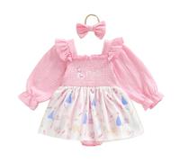 Baby Girl First Birthday Outfits Ruffled Trim Long Sleeve Letter Embrpidery Romper A-Line Princess Dress Bodysuit Tulle Tutu Skirt and Headband 2Pcs 1st Birthday Clothes (Pink, 12-18 Months)