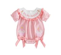 Baby Girl First Birthday Romper Cupcake/Lion Giraffe/Goose Letters Embroidery Short Sleeve Bodysuit Playsuit with Bows Infant Girls 1st Birthday Outfits Cake Smash Daywear (Pink, 12-18 Months)