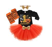Baby Girl Halloween Costumes,My First Halloween Outfit Girl,Newborn Halloweens Costume,Infant Pumpkin Romper + Leg Warmers + Tutu Skrit + Headband,4pcs Halloweens Baby Clothes Set 3-6 Months,Orange