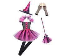 Baby Girl Halloween Dress,Witch Costume Kids Witch Hats Skull Maxi Dress Child Outfit Neutral Clothes Ghost Face Purple Black Themed Party Carnival Christmas Role Paly (Pink #3,7-8 Years)
