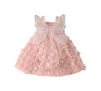 Baby Girl Halloween Outfit Butterfly Wings Fly Sleeve Romper Dress Tulle Bodysuit Onesie Lace Tulle Tutu Dress Fairy Costume (Pink, 6-12 Months)