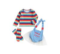 Baby Girl Halloween Outfits Long Sleeve Tops Suspender Skirt Headband Set | Newborn Halloween Costume Striped Rainbow T-Shirt Overall Dress Cospaly Clothes Set Clothes