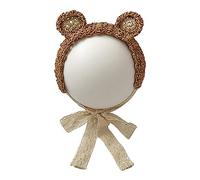 Baby Girl Headband Neonatal Fetal Cap Hair Bands Handmade Infant Headdress Baby Hair Accessories Cute Bear Ear Headpiece Straw Headwear