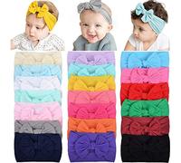 Baby Girl Headbands with Bows, 20pcs Nylon Hair Bow, Elastics Newborn Headbands for Baby Girls Infant Toddlers