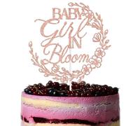 Baby Girl in Bloom Cake Topper, Spring Flower Themed Welcome Baby Party Decorations, It's A Girl, Floral Bloom Themed Baby Shower Decorations Rose Gold Glitter