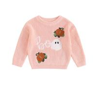 Baby Girl Knit Sweater Chunky Long Sleeve Halloween Pumpkin Gost Pullover Sweater Crewneck Fall Winter Knitwear (S-Pink, 2-3 Years)