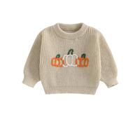 Baby Girl Knit Sweater Halloween Chunky Long Sleeve Pumpkin Letter Ghost Embroidery Pullover Sweater Fall Winter Knitwear (I-Khaki, 12-18 Months)
