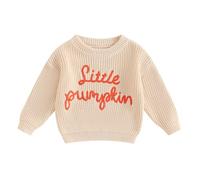 Baby Girl Knit Sweater Halloween Chunky Long Sleeve Pumpkin Letter Ghost Embroidery Pullover Sweater Fall Winter Knitwear (J-Beige, 12-18 Months)