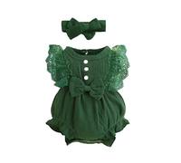 Baby Girl Lace Romper - Sleeveless Ruffle Bow Decorated Jumpsuit Bodysuit with Headband, Newborn, Size 0-6 Months, White#Z