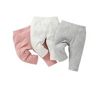 Baby Girl Leggings Solid Knitted Cotton Pants(Pack of 3) 6-9 Months Multicolor