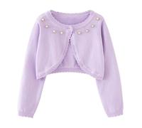 Baby Girl Long Sleeve Bolero Shrug Cardigan Toddler Kids Lace Embroidery Pearl One-Button Knitted Sweater Sweatshirt Coats Open Front Shawl Coat Jackets Party Wedding Fall Age 2 Years Purple