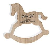 "Baby Girl Love You To The Moon & Back" Rocking Horse Wooden Plaque Home Nursery Ornament