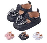 Baby Girl Mary Jane Flats Dress Shoes Moccasins for 0-3 Months Infant Newborn Glitter Cute Bowknot Party School Wedding Princess Baby Girl First Walking Shoes Prewalker Sneaker #005_Black