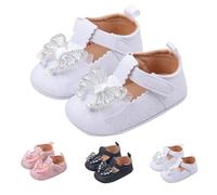Baby Girl Mary Jane Flats Dress Shoes Moccasins for 3-6 Months Infant Newborn Glitter Cute Bowknot Party School Wedding Princess Baby Girl First Walking Shoes Prewalker Sneaker #005_White