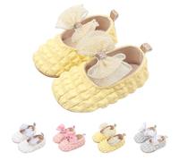 Baby Girl Mary Jane Flats Dress Shoes Moccasins for 3-6 Months Infant Newborn Glitter Cute Bowknot Party School Wedding Princess Baby Girl First Walking Shoes Prewalker Sneaker #006_Yellow