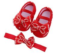 Baby Girl Mary Jane Sequins Crown Flats PU Leather Cozy Soft Bottom Warm Cartoon Socks Crib Shoes House Shoes Red