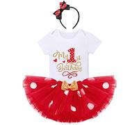 Baby Girl My 1st Birthday Cake Smash Outfit Short Sleeve Romper Cotton Babygrow Polka Dot Tutu Tulle Princess Skirt Ear Bowknot Headband 3pcs Clothes Set Photo Props Red