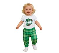 Baby Girl My 1st First St. Patrick's Day 2Pcs Clothes Set with Short Sleeve Novelty Graphic Print Tee and Green Plaid Pants Ireland St. Patrick 's Day Outfit Cute Toddler Holiday Party Wear