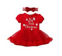 Baby Girl My First Christmas Outfit Sleeveless Letter Embroidery Romper Dress with Bow Merry Christmas Clothes (Red, 18-24 Months)