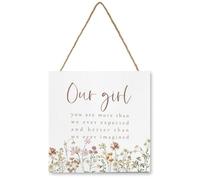 Baby Girl Nursery Decor Hanging Wood Sign - Girls Room Decor, Boho Nursery Decor For Girl, Baby Shower Gifts For Girls, Toddler Baby Little Girl Room Wood Plaque Sign, Our Girl Nursery Signs, 5X5
