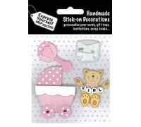 Baby Girl Pram & Teddy DIY Greeting Card Toppers Stick-On Craft Decorations DIYT532
