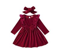 Baby Girl Red Plaid Christmas Dress Long Sleeve Xmas Kids Cute Princess Ruffle Dresses with Bowknot 6M-6T (Wine Red, 9-12 Months)