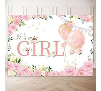 Baby Girl Shower Backdrop - It's a Girl Blue Floral Banner (7x5ft) for Party Decor, Cake Table Background, Newborn Photography Props
