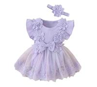 Baby Girl Solid Bow Romper One Piece Jumpsuit, Floral Detail, Snap Closure, Newborn 0-6M, Ivory #D
